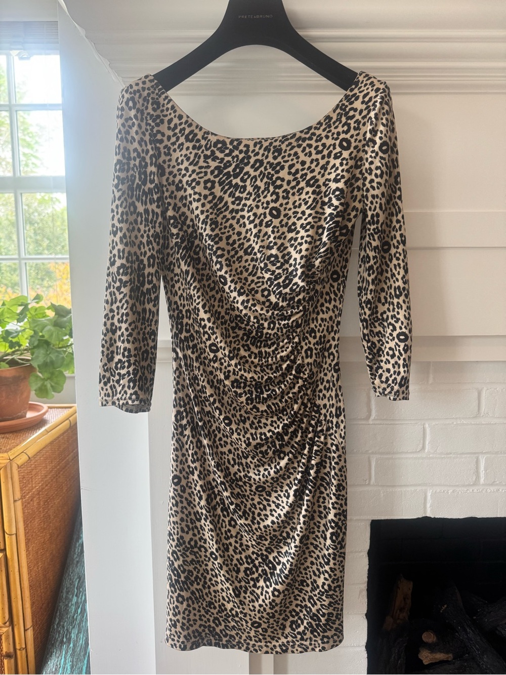 LK Bennett Silk Beige and Black Leopard Ruched Day to Evening Dress